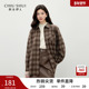 2025冬季 新款 女装 秋水伊人复古翻领格子衬衫 时尚 百搭简约通勤上衣