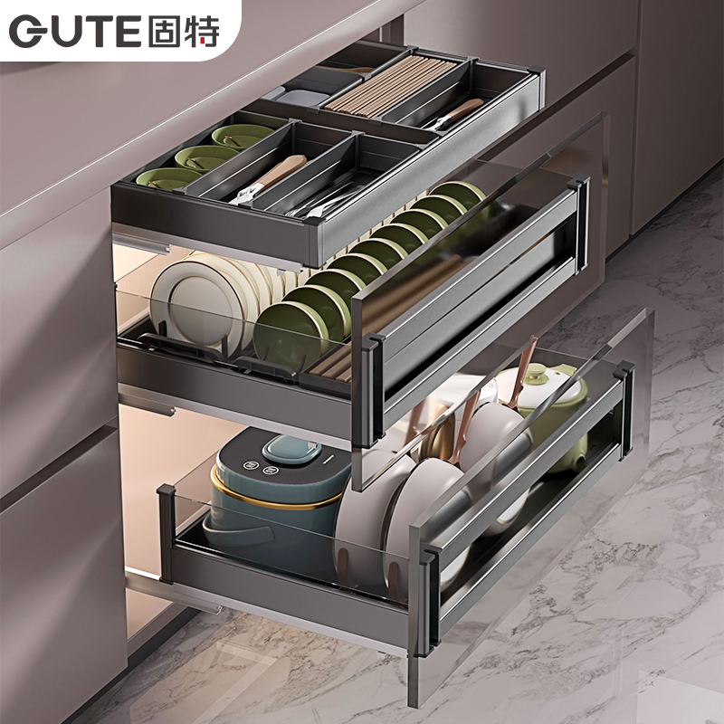 固特厨房碗篮铝合金玻璃三层