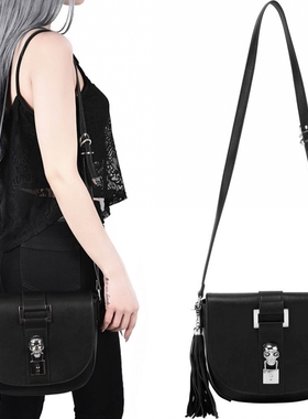 潮牌KILLSTAR Zeta Skull哥特朋克摇滚骷髅锁头流苏小皮挎包