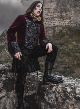 Devil Fashion暗黑哥特维多利亚GRIMOIRE复古华丽吸血鬼丝绒大衣