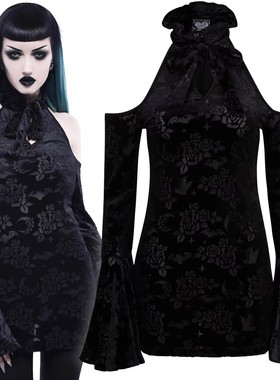 KILLSTAR暗黑哥特亚文化Lia Morte暗纹丝绒露肩维多利亚宫廷袖T恤