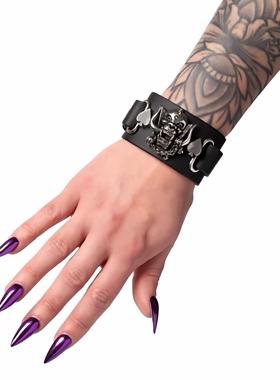 Alchemy Gothic HRWL462 MOTORHEAD: WARPIG 摇滚摩托头皮质腕带