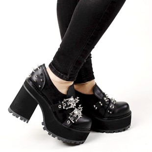 DEMONIA暗黑哥特亚文化ASSAULT-38重金属风骷髅铆钉厚底增高鞋