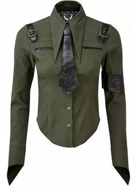 KILLSTAR暗黑哥特亚文化Secret Mission军迷摇滚帅气领带修身衬衫