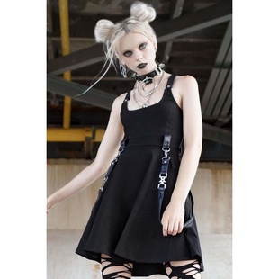 KILLSTAR暗黑哥特亚文化Oh 背带摇滚朋克连衣裙 Ghoul制服修身