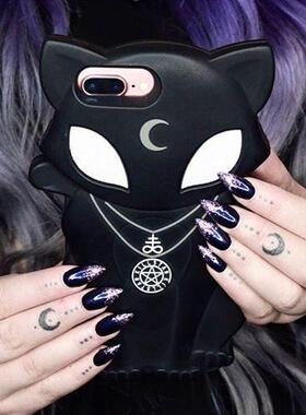 潮牌KILLSTAR Beltane哥特黑猫新月牙魔鬼五芒星手机壳