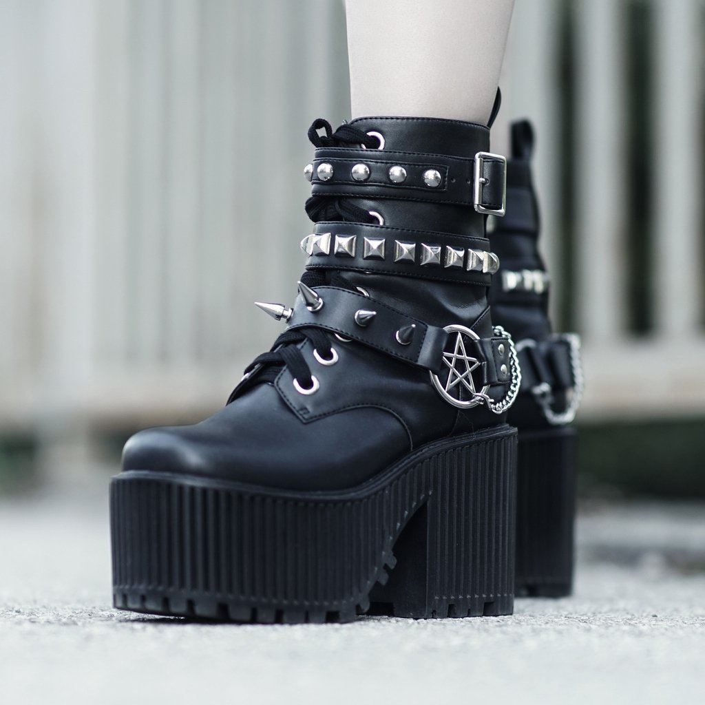 36/37现货KILLSTAR暗黑哥特亚文化Alice高跟街头五芒星厚底短靴