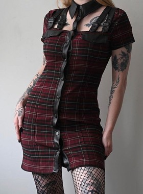 KILLSTAR暗黑哥特ALL ATTITUDE CUT-OUT格子EMO制服修身连衣裙