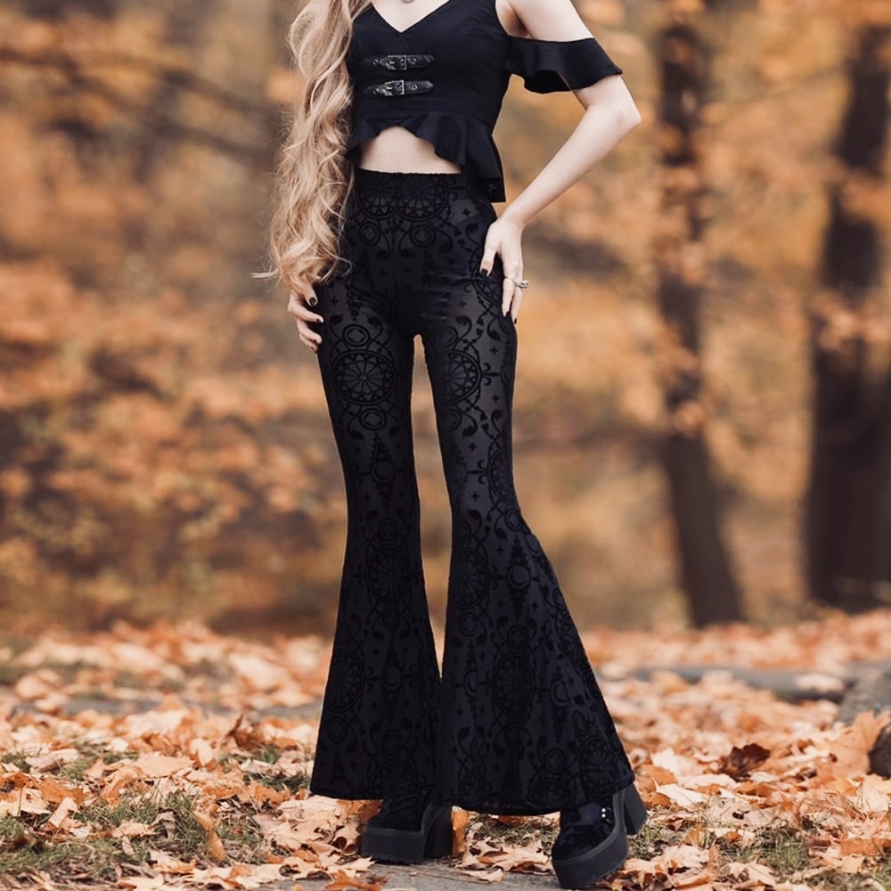 暗黑哥特风丝绒绑带打底裤