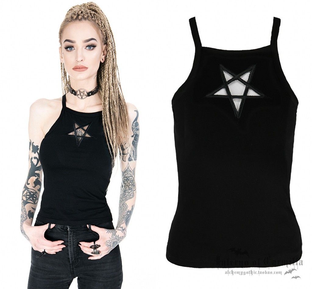 东欧哥特摇滚镂空倒吊带背心