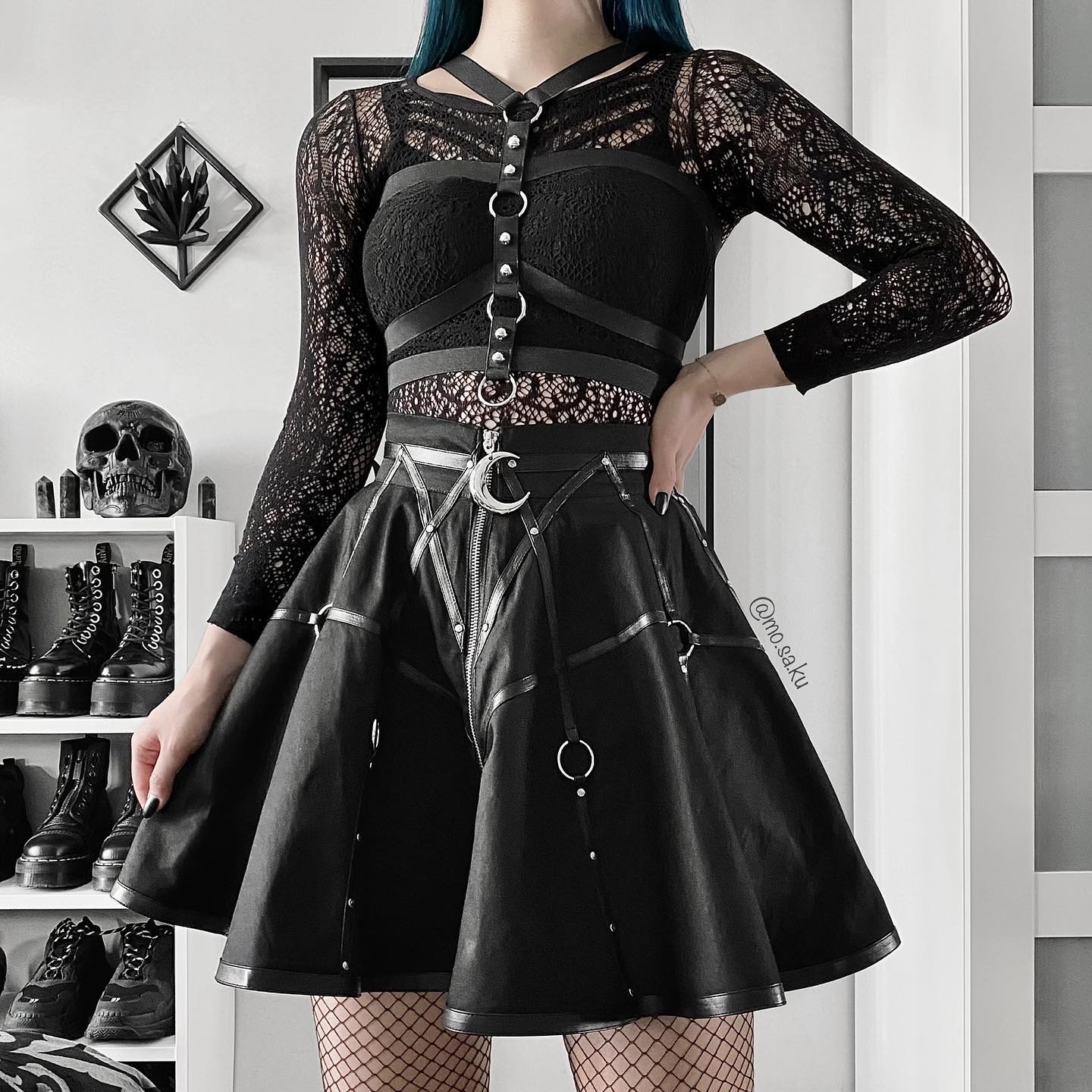 暗黑拉链朋克摇滚风半身短裙