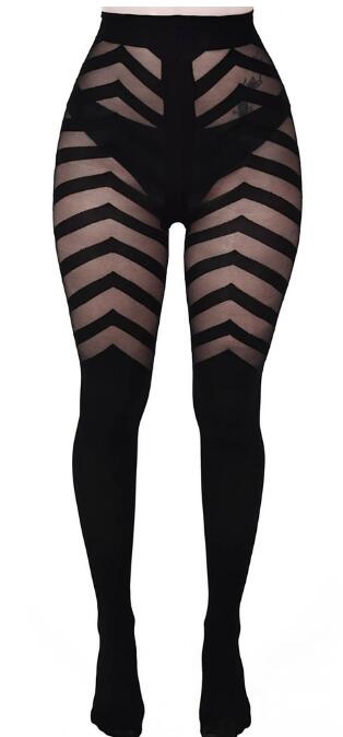 暗黑朋克风条纹连裤袜