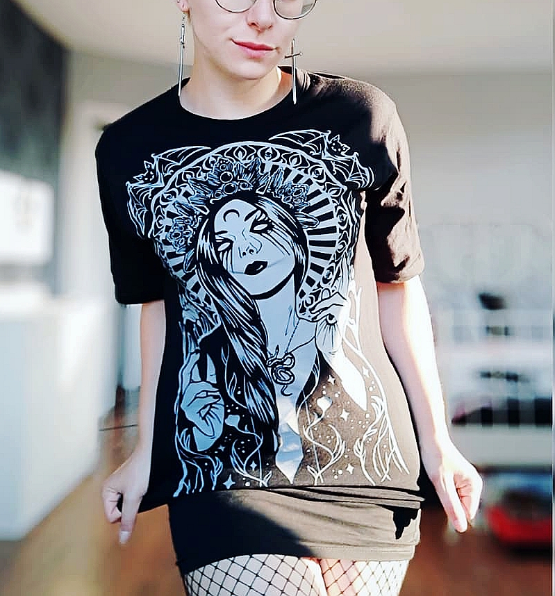暗黑哥特亚文化女神弯月短袖T恤