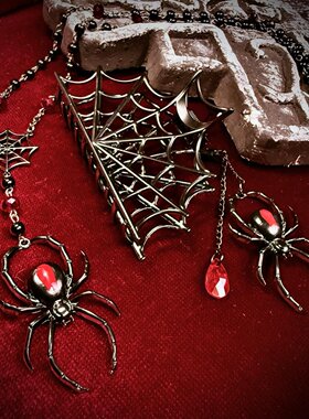 现货KREEPSVILLE 666暗黑哥特怪诞Black Widow Spider蜘蛛长项链