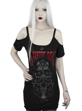 现货KILLSTAR暗黑哥特亚文化New Age哥特朋克摇滚破洞吊带短袖T恤