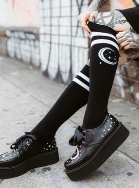 潮牌KILLSTAR Moonbeam 哥特朋克摇滚月亮网球袜过膝打底袜