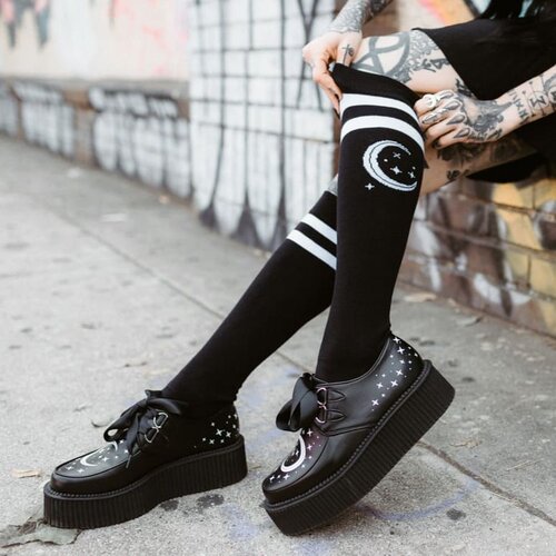 暗黑朋克风月亮过膝打底袜