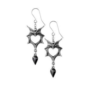 Alchemy Gothic E425LOVE BATS 镂空心形蝙蝠翼黑水晶吊坠耳环