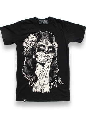 复古潮牌LIQUORBRAND GIPSY ROSE吉普赛纹身女郎哥特摇滚朋克T恤