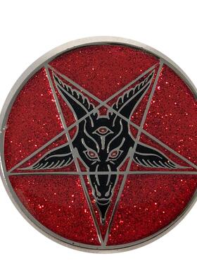 现货KREEPSVILLE 666暗黑哥特Goat Baphomet红闪巴风特五芒星胸针