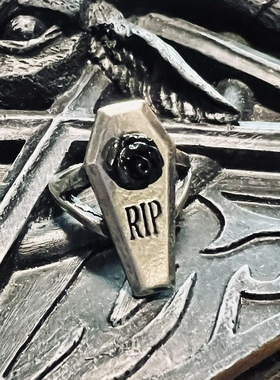 Alchemy Gothic R235 RIP Rose黑玫瑰哥特棺材吸血鬼摇滚戒指指环