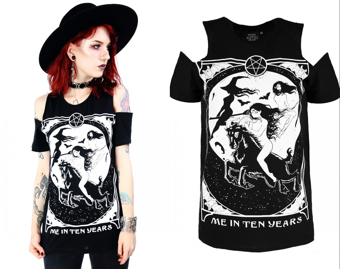 东欧RESTYLE  Me in Ten Years哥特森林山羊倒五芒星T恤