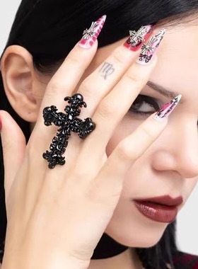 KILLSTAR暗黑哥特亚文化Skullcraft骷髅骨架十字架黑色戒指指环