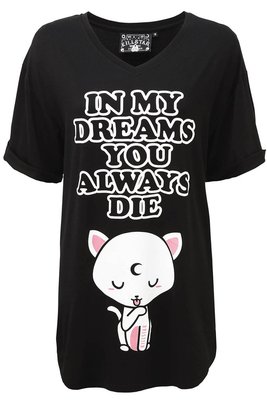 潮牌KILLSTAR Dreams 哥特朋克摇滚月亮白猫T恤睡衣