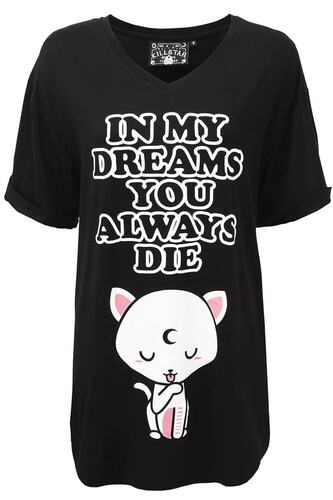 潮牌KILLSTAR Dreams 哥特朋克摇滚月亮白猫T恤睡衣