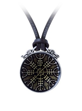 Alchemy Gothic P875 AEGISHJALMUR 维京五线符文石盘项链