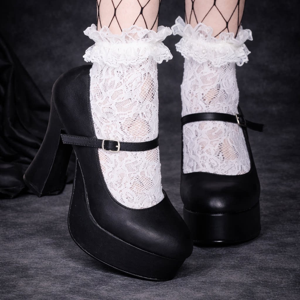 美国Demonia暗黑哥特DOLLY-50黑色绑带尖头厚底高跟鞋