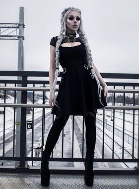 潮牌KILLSTAR Kounter Kulture哥特透视背带朋克连衣裙