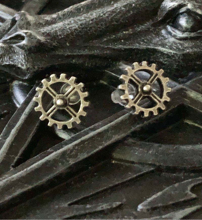 Alchemy Gothic E353 Industrilobe齿轮蒸汽朋克哥特复古赛博耳钉