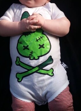 Six Bunnies摇滚哥特朋克FRANKEN BUNNIES骷髅兔子婴儿爬服连体衣