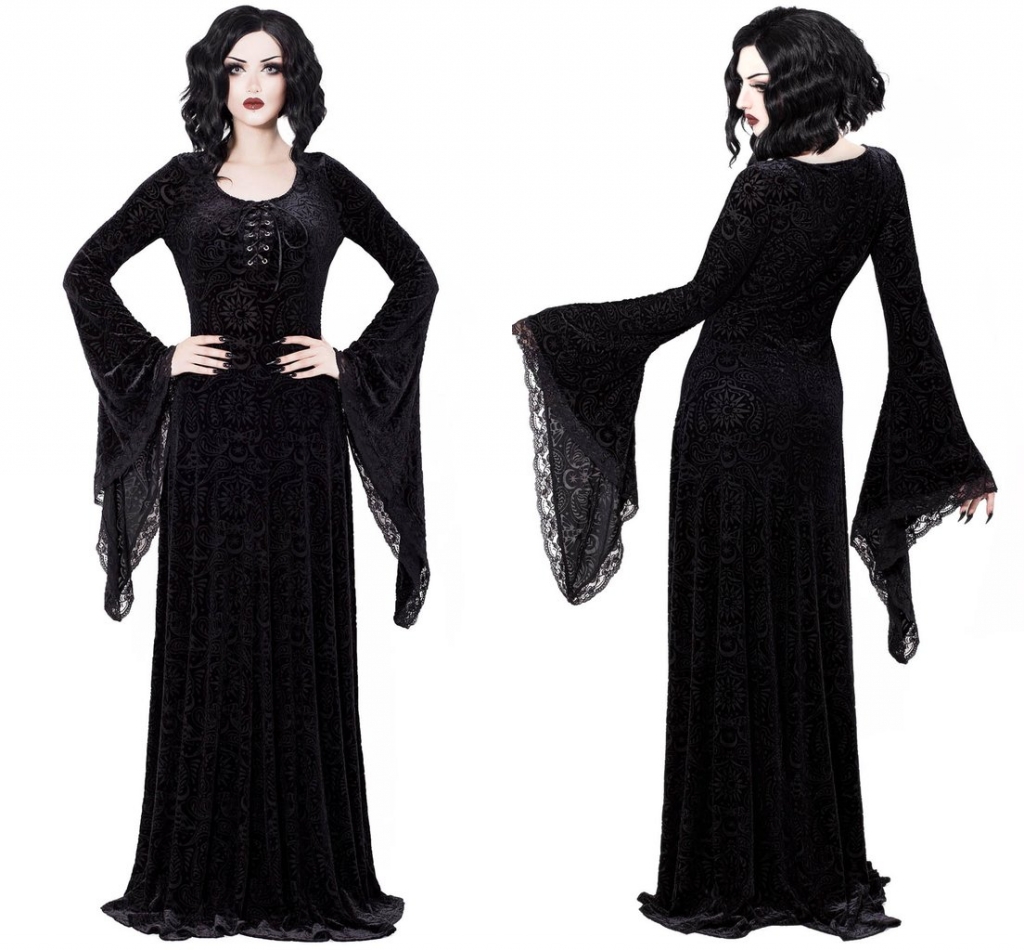 潮牌KILLSTAR Mai Burnout哥特吸血鬼女王华丽暗纹丝绒连衣裙