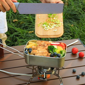 户外304不锈钢饭盒户外野餐便当盒竹木菜板盖单人锅午餐盒餐具