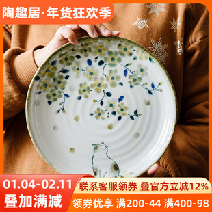 千代源日式进口饭碗汤碗花见猫釉下彩可爱好看猫咪钵碗家用餐具