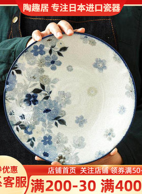 日本进口彩绘蓝色花深盘