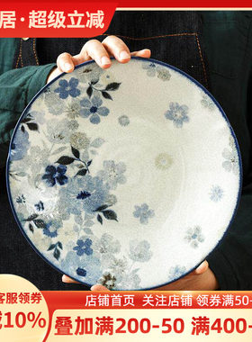 日本进口彩绘蓝色花深盘