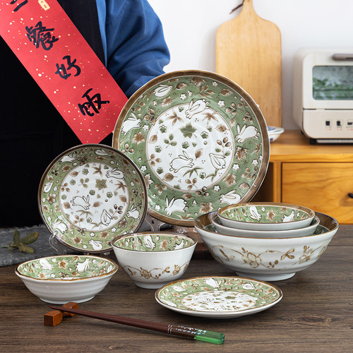 日本进口陶瓷兔子盘子菜盘碗