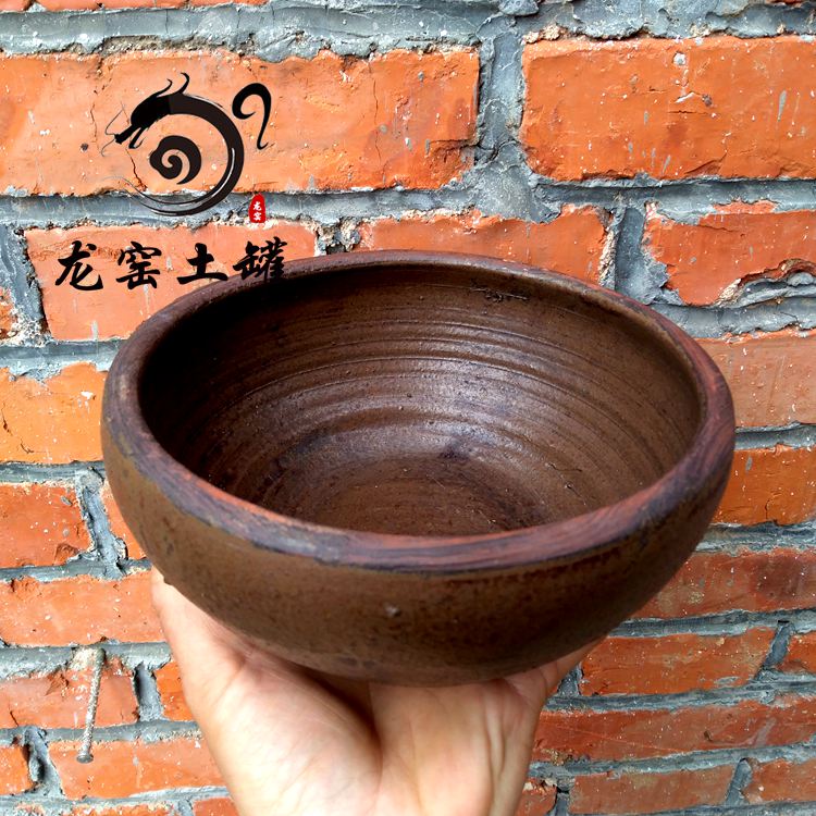 柴窑土陶碗粗陶碗纯手工家用菜钵子传统农家用带釉土陶盆老式餐具