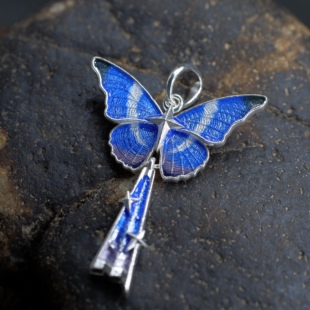 身境饰物||春夜||原创设计 高温珐琅 足银蝴蝶吊坠 流星情人