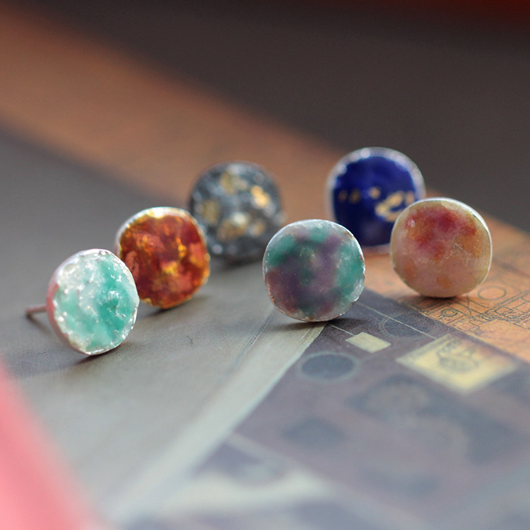 简洁风珐琅纯银肌理原创耳钉原创