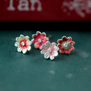 身境饰物‖春日花园‖波斯菊耳钉 纯银 高温珐琅 手工 珍惜眼前人