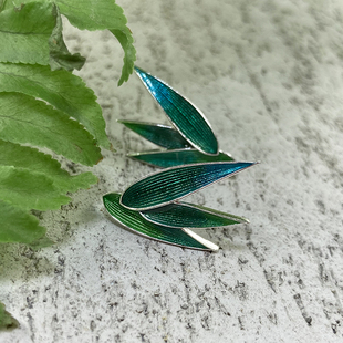 身境饰物‖枯荣‖竹叶耳钉 足银 高温珐琅 国风 不对称耳钉