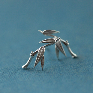 男女款 新中式 原创设计 身境2020.No.2‖石生‖竹叶纯银耳钉