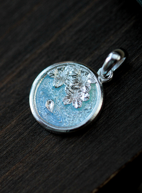 纯银高温珐琅樱花吊坠手工