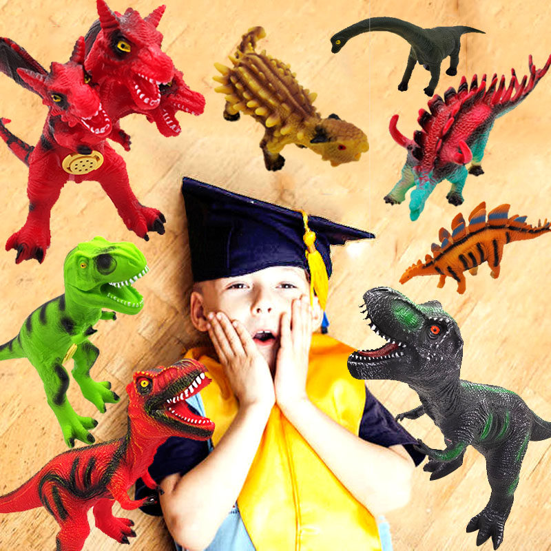 어린이 공룡 시뮬레이션 동물 트리케라톱스 황소자리 BRACHIOSAURUS 대형 부드러운 고무 티라노사우루스 남성 장난감 모델 조명 및 음향 효과