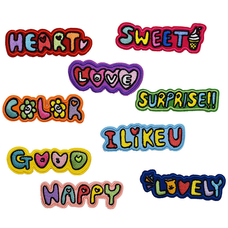 熨烫款彩色卡通字母补丁贴羽绒衣服裤子破洞修补装饰刺绣布贴免缝