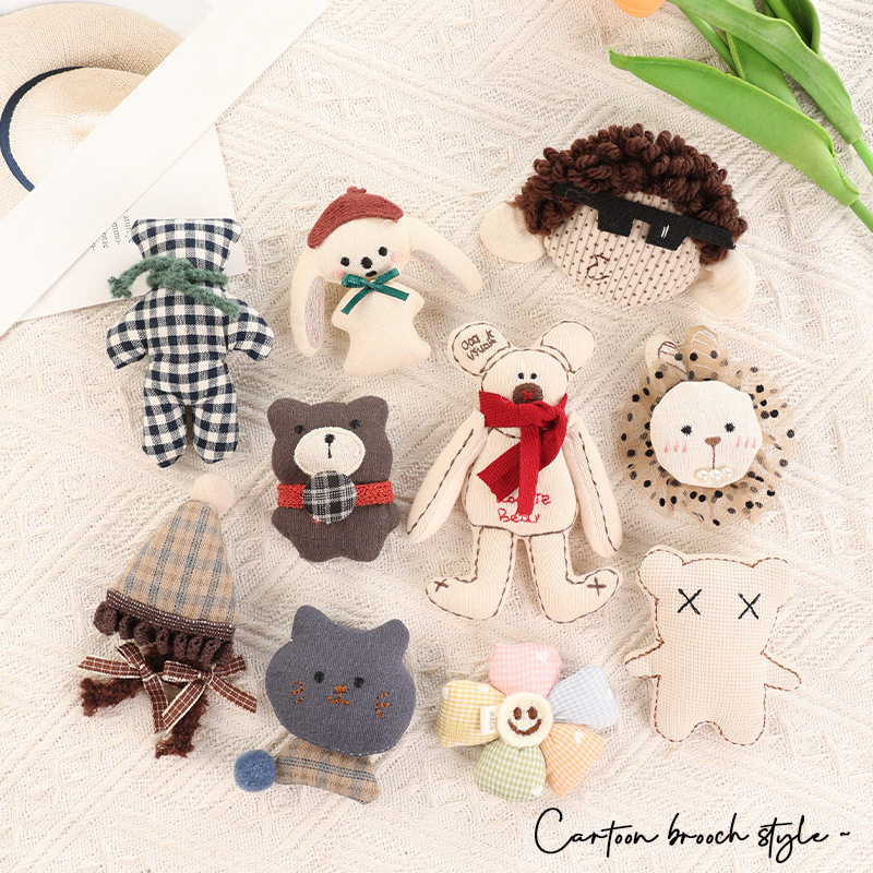 2025新款卡通动物充棉麻胸针带别针日韩布艺百搭包包小配饰品森系,居家布艺,布贴,淘宝优惠券,粉丝福利购,淘宝优惠卷